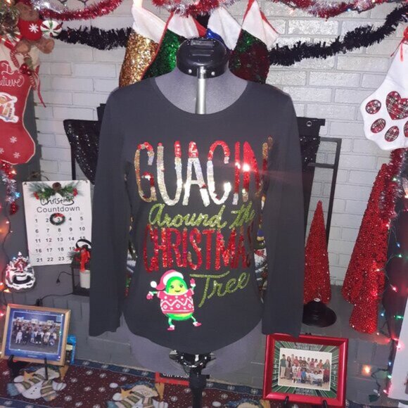Christmas Justice Guacin Around The Christmas Tree Sequin Top - Size: 14/16 - Picture 1 of 9